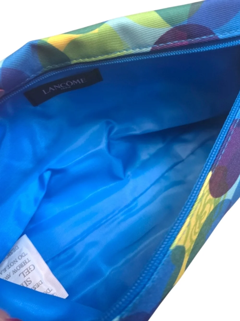 Lancome Multicolor Circle Print Blue Lined Cosmetic Pouch